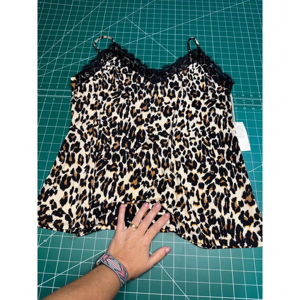 Grace & Lace Leopard Print Cami Top Black Eyelash Lace Trim Adjustable Straps L
